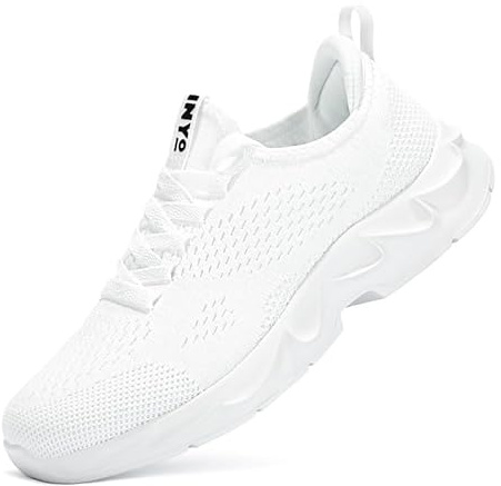 INYO Baskets de course pour homme - Légères à enfiler - En maille - Respirantes - Pour la marche, la gym, le tennis, le badminton, blanc, 39 2/3 EU