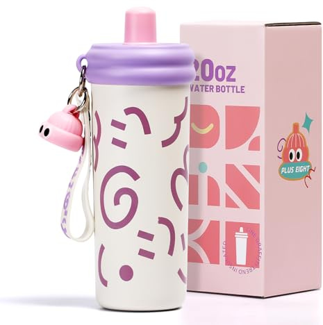 pluseight Stainless Steel Tumbler with Straw, 600ml/20oz Tumbler with Leak Proof, Reusable Double Walled Water Bottle, Thermo Coffee Travel Mug (White)