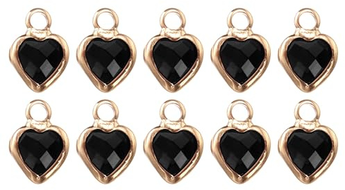 sourcing map 10 Pcs Crystal Gold Plated Heart Charm, Metal Charm Pendant for Jewelry Making DIY Bracelet Necklace Earring Phone Accessories Keychain Crafting, Black, 9x7mm
