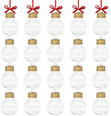Neikafan 20 Piezas Bola Transparente para Rellenar Gigante de Plástico Rellenable Bola Navidad Foto con Cinta de Raso Rojo Fina Deco para Regalar al Árbol de Navidad Acrílico Bolas