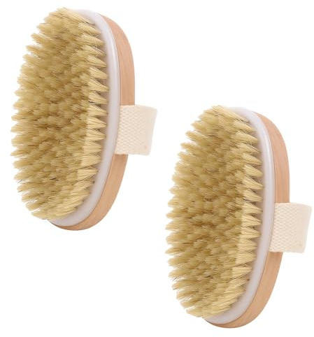 Dry Brushing Body Brush, 2 Pack Body Brush for Exfoliation and Skin Renewal, 12.7 x 6.5 x 3.2 cm Compact Size for Easy Storage and Travel