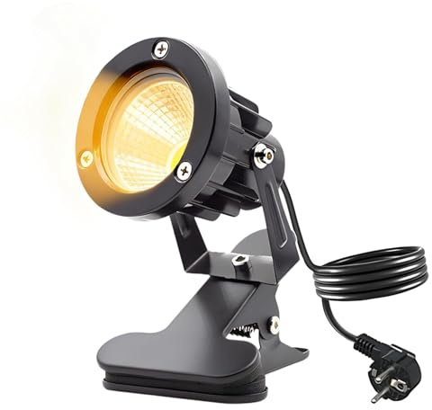 LED-strålkastare, 10 W LED-spotlight med kontakt och strömbrytare, IP65 vattentät spotlight, trädgårdsbelysning, LED-spotlight med 1,8 m kabel för utomhus, gård, gräsmatta (varmvit)