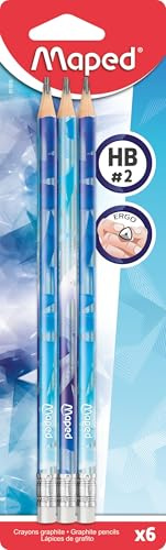Maped 6 st. HB-grafik med arktisk vibration med suddgummi - papperspennor med triangelform - slitstark och lätt att skära
