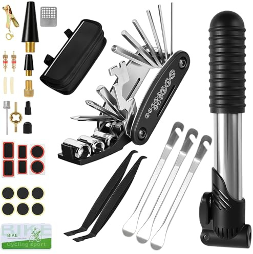 Tel Charme * Portable Bike Repair Kit - Puncture Repair Kit Bike Tyre with 120PSI Mini Bicycle Pump and Bag, 16-in-1 Bicycle Multi-Function repair Tool for Mountain Road Bikes