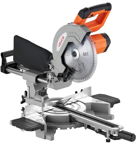 VEVOR Troncatrice Scorrevole per Taglio Obliquo e a Mitra, Lama Elettrica da 254 mm 1800 W, Angoli e Profondità Regolabili, Base in Alluminio, Portatile, per il Taglio di Legno Metalli e Laminati