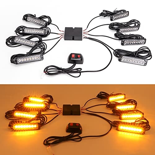 ROUTEKING 8x8LED Feux de Pénétration - 12/24V Stroboscopique LED avec Boîte de Commande Principale, 14 modes clignotants d'avertissement de danger, universel pour véhicule Voiture Camion (orange)