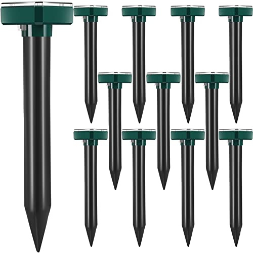 Kittmip Mole Repellent for Lawns Solar Powered Mole Repeller Ultrasonic Gopher Repellent Waterproof Outdoor Snake Stakes Spikes for Yard Garden Gophers Groundhogs Voles Rodent (12, Small)