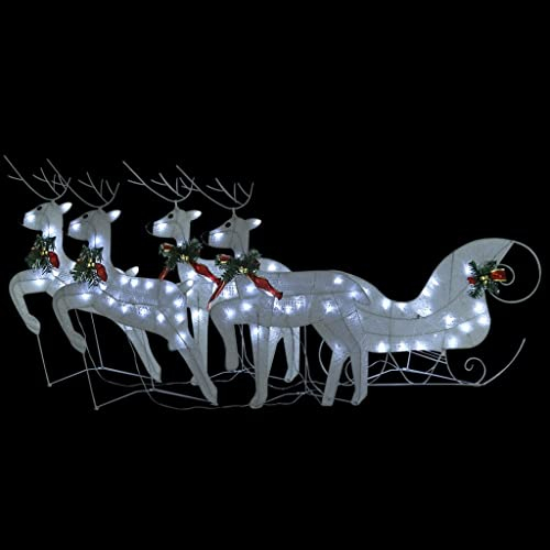 vidaXL Weihnachtsdekoration Rentier Schlitten 100 LEDs Outdoor Beleuchtet Weihnachtsbeleuchtung Weihnachtsdeko Weihnachten Dekofigur Weiß