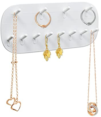 Andiker Wall Mounted Necklace Holder, Hanging Jewelry Organizer with 12 Hooks, Jewelry Hangers for Necklace Bracelets, Earrings, and Keys (White)