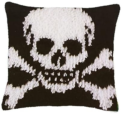 ROCKY&CHAO Myriad Choices Latch Hook Cushion Kits for Adults, 17x17Inch DIY Embroidery Pillow Case Kits - Skeleton