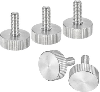 sourcing map Tornillos moleteados M5 x 12 mm, 5 piezas de cabeza moleteada plana de acero inoxidable 304, tornillos de pulgar totalmente roscados, pernos de agarre