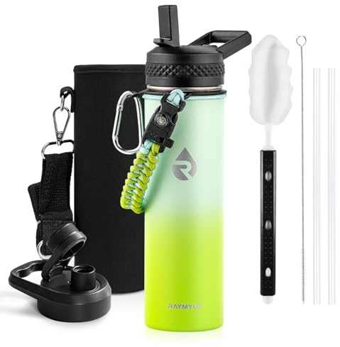 RAYMYLO Insulated Stainless Steel Water Bottle with Straw & Spout Lids, 590 ml Leak Proof Metal Water Flask Jug for Sports and Travel, BPA-Free, Keeps Cold for 48 Hrs, Hot for 24 Hrs