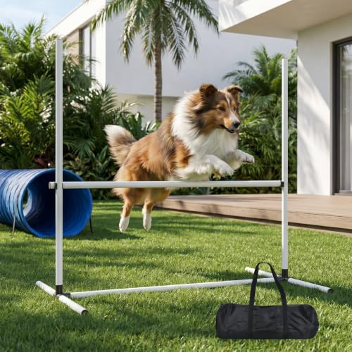 YRHome Hundar agility hinder set agility-utrustning för hundar 4 x hinder slalom stänger hundar träning hundsport 104 x 70 x 101 cm justerbar höjd hundträningsset med ficka, vit