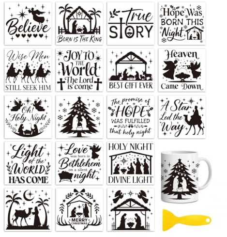 Peacoblue Nativity Rub On Transfers for Craft, Transfer Sticker | 18 Sheets UV DTF Transfers, Waterproof Rub On Decals for Wood, Glass, Furniture, Tumblers & Home Decor Crafts