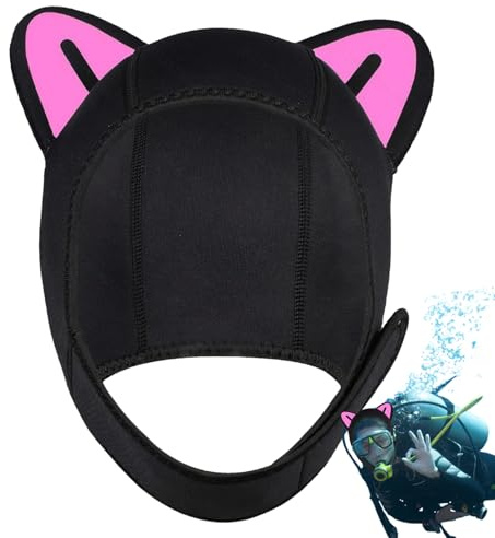 Cuffia da nuoto calda, resistente ai raggi UV, elastica, 22 x 15 cm, graziosa cuffia da nuoto con orecchie di gatto con vestibilità elastica, fodera confortevole, attrezzatura multiuso per nuoto