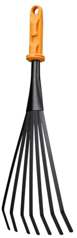 Fiskars OneClick Rastrillo en abanico pequeño, Accesorio rastrillo estrecho para parterres y espacios reducidos, Cambio fácil en un clic, Delicado con las plantas, Ancho: 12 cm, Negro/Naranja, 1080682