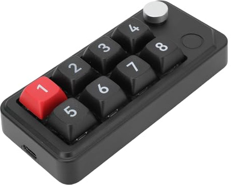 Tosuny Teclado Numérico USB, Teclado Numérico Mecánico de 8 Teclas con Perilla, Teclado Programable Macro con una Mano, Intercambio en Caliente de Teclas Completas, Atajos de Copiar y (Black)