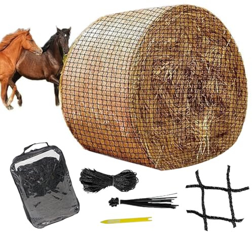 Filet à Foin pour Chevaux,5x5 FT Filet à Foin Balles Rondes Filet à Foin Résistant à l'usure pour Chevaux Balles Rondes,Maille 4 x 4cm pour Chevaux,Prolongation des Temps d'alimentation (150x150cm)