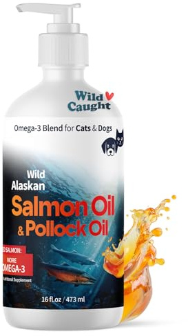 Medsmehappy Wild Alaskan Omega 3 Salmon Oil for Dogs - Fish Oil for Dogs Natural Liquid - Must-Have Cat & Dog Essentials for Health - Cat and Dog Supplies Supports Skin & Coat - 16 Fl. Oz