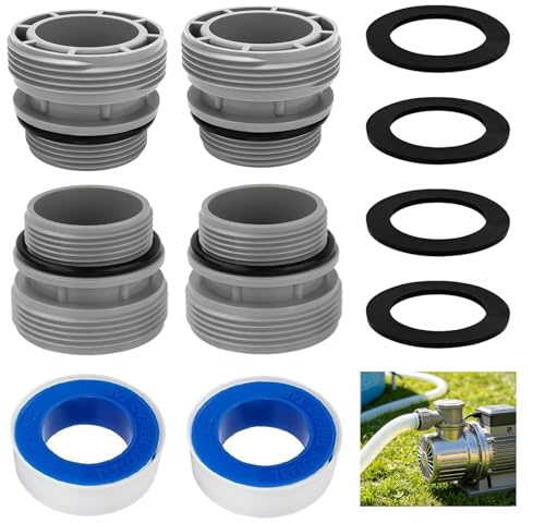 Idota Poolslangförbindare 38 mm-set med 4 tätningar & 2 tätningsband för slanganslutning Passande, poolslangadapter kompatibel med Intex, Bestway & Coleman, Enkel montering