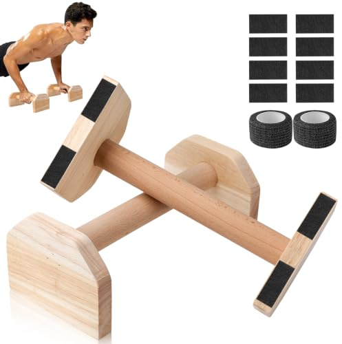 Lot de 2 poignées de pompes, parallèles en bois, équipement de fitness ergonomique pour fitness, entraînement du haut du corps, intérieur et extérieur, idéal comme support de main à la maison et