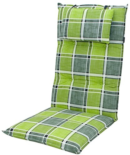 Doppler 8 cm Luxus Hochlehner Auflage mit Kopfkissen 5911, grün kariert