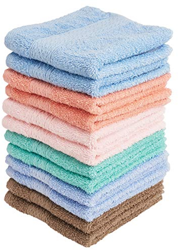 Living Fashions Cotton Washcloths 12 Pack - 33 x 33 CM - Multicolor Absorbent & Soft Washcloths - 100% Ring Spun Cotton Fingertip Towels