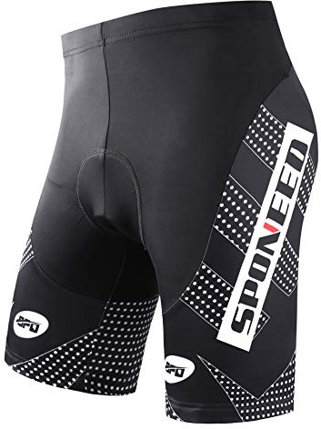 SPONEED Men Bicycle Shorts, Black with White, US L (CN XL)