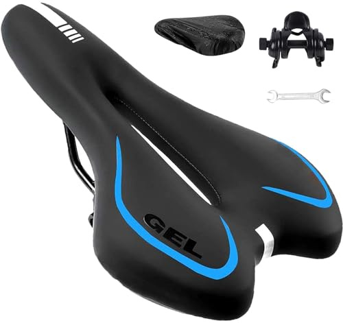 ZONSUSE Sella per Bici Mountain in Gel, Sedile Bicicletta Comodo Ergonomico Impermeabile e Traspirante, con Nastro Riflettente, per Mountain Bike y Bici da Strada (Blu)
