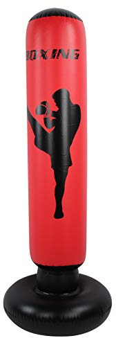 170cm aufblasbarer stehender Boxsack für Krafttraining, Schwarze und rote PVC-Boxsäule für Fitness Stressabbau für Männer Frauen Jungen Mädchen