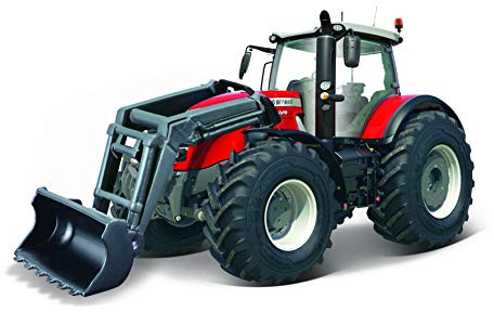 Bburago MASSEY FERGUSSON 8740S TRACTOR WITH FRONT LOADER – 10CM – Incredibly Detailed Die-Cast Replica Collectible Model Vehicle, Red