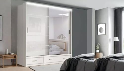 IE INTERIOR EMPORIUM Florence High Gloss 2 and 3 Sliding door wardrobe in 3 colors & 2 sizes 205cm/256cm (205cm, White)