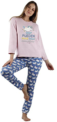 Mr. Wonderful Pijama Mujer Verano 100% Algodón - Pijama Manga Larga New Day Plan B para Mujer – Pantalón Largo con Cinturilla Ajustable – Tejido Suave