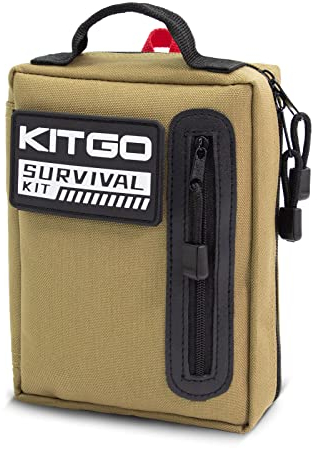 Kitgo Camping Survival Kit First Aid 108 Piece Professional Emergency Survival Gear Tool for Hunting Hiking Outdoor Adventure Fishing Travel Military Tropical Storms (Khaki)