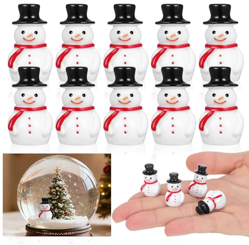 NUOBESTY 20Pcs Mini Snowman Figurines Resin Christmas Figurines Ornaments Miniatures for Crafts Charms Tiny Winter Figures Micro Landscape Decorations