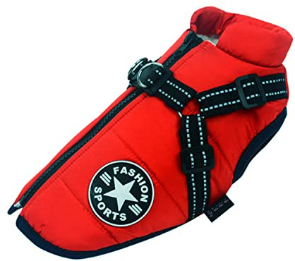 Ectkuee Manteau d'hiver Imperméable avec Harnais pour Chien Veste Costume Chaud Vêtements Chiot Animaux Gilet Réfléchissant Coupe-Vent pour Petit Moyen (Anneau en D Durable)