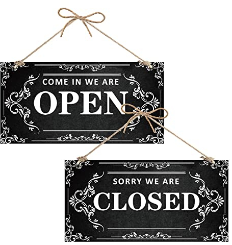 CREATCABIN Letrero Abierto Cerrado Negocios Doble Cara Impermeable Placa Colgante Madera Arte Pared para Puerta Negocios Paredes Ventana Tienda Bar Hotel Decoración Regalo 30 x 15cm Color Clásico
