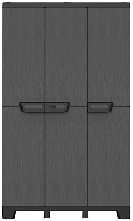 Terry - Ardesia 102A, Armadio Portascope a 3 Ante, Divisorio Verticale, 3 Ripiani Interni Regolabili, Effetto Pietra, da Esterno e Interno Coperto, 102x39x172 cm
