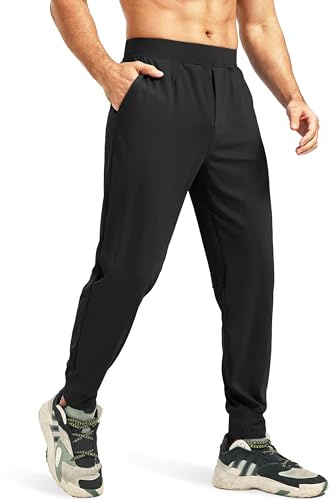 Blouty Pantalon de Jogging pour Homme avec Poches à Fermeture éclair Extensible pour entraînement, Sport, Golf, Course décontractée, Noir, Taille M
