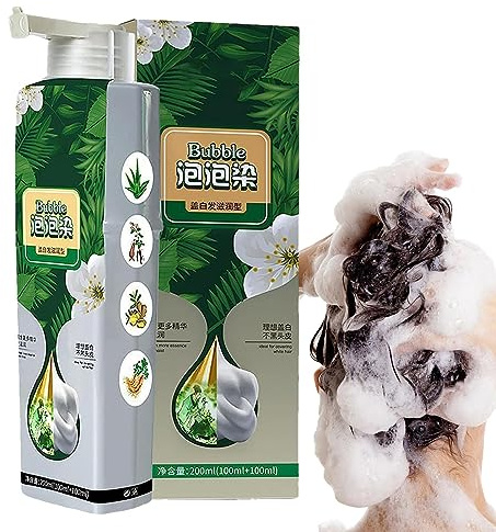 Instant Brown Black Hair Dye Shampoo,Plant Natural Brown Black Hair Color,Bubble Hair Dye 100 Color Coverage Unisex Long Lasting Color Shampoo 200ml