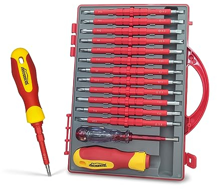 HOUSERAN 26-Teiliges Schraubendreher Set Isoliert, Schraubendreher Set, Schraubendrehersatz mit Aufbewahrungsbox, Spannungsprüfer, Elektriker Schraubendreher für Heimwerkerreparaturen