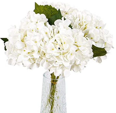 VaryFloral 4 Stück Hortensien Kunstblumen Weiß Künstliche Blumen Seidenblumen Frühlingsdeko Blumenstrauß Künstlich Frühlingsblumen Künstlich mit Stängeln für Küche Büro Tischdeko