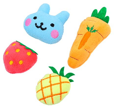 Toddmomy 4pièces Jouet Herbe à Chat pour Chat Domestique Peluche à Mâcher Mordiller Lot de Jouets avec Forme de Fruits et Dessins Animés