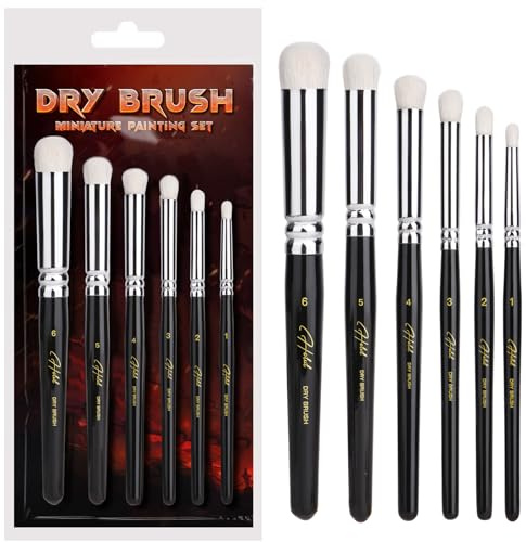 HOTUT Set di Pennelli a Secco 6 Misure Pennello Professionale per Pittura di Dettaglio, Pennelli in Pelo di Capra per Pittura, Set di Pennelli in Miniatura Ideale per Giochi da Tavolo, Pittura ad Olio