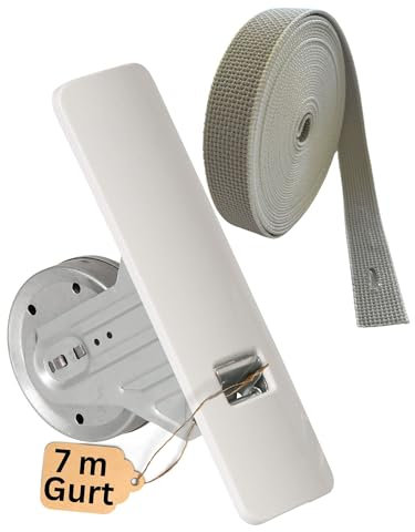 Rollwin Rolladen Gurtwickler Unterputz 165mm bis 185mm Lochabstand anpassbar für Mauerkasten mit Gurtwickler Blende zum Clippen Weiß Wickler Rollladen Aufwickler Rolladenwickler - Schrauben versteckt