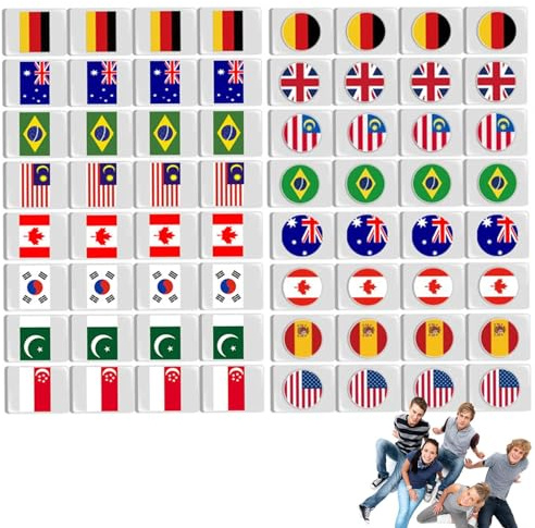 Dtaigou Set di tessere Mahjong con bandiera, gioco di abbinamento tessere con bandiera,Set di Mahjong con blocchi di gioco da 64 pezzi - Set di blocchi di gioco Mahjong per feste, piastrelle di gioco