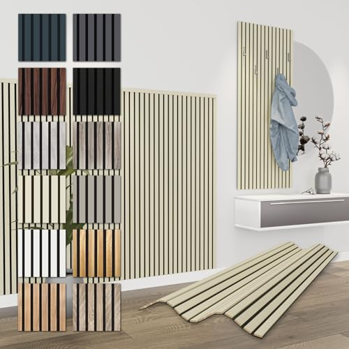 HEXIM Akustikpaneele 6 Stück 138,5x60cm Holz Comfort - flexible Holzpaneele Platten Lamellenwand Holz MDF Wandpaneele Lamellenverkleidung Wandverkleidung schalldämmend (4.98m² Palomino)