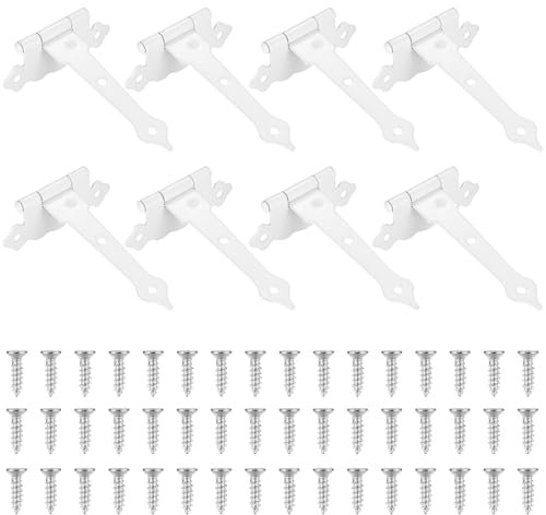 8 Pcs Charnière en T Blanche 118mm - Porte Lourde et de Grange avec Bord Ondulé pour Portail Bois - Penture Droite pour Jardin et Placard