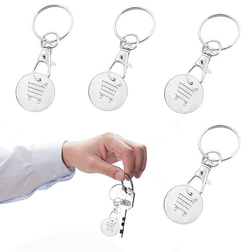 Fizzix 4 Pcs Pound Coin Trolley Token Keyring – Durable Shopping Cart Coin Keyring, Reusable and Convenient, Compatible with Trolleys, Easy Access Design for Daily Shopping Trips