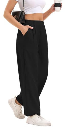 DGSHIRLDJO Pantaloni Donna Eleganti Vita Alta Pantaloni Estivi Comodi Pantalone Business con Tasche Casual Dritti Pantalone（S,Nero）
